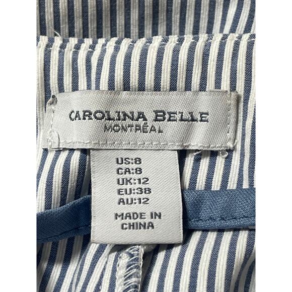 Carolina Belle White Blue Striped High Waisted Straight Trousers Dress Pants 8 - Picture 4 of 5